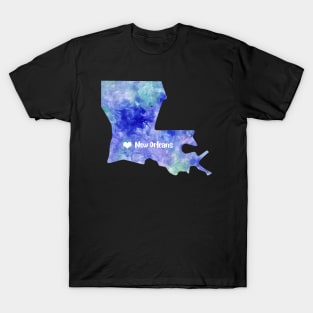 New Orleans Louisiana state map watercolor Watercolour Baton Rouge NOLA T-Shirt